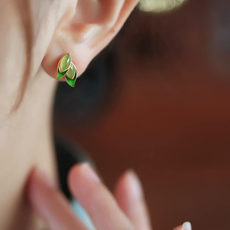 Buddha Stones 925 Sterling Silver Jade Leaf Prosperity Earrings  - image 5