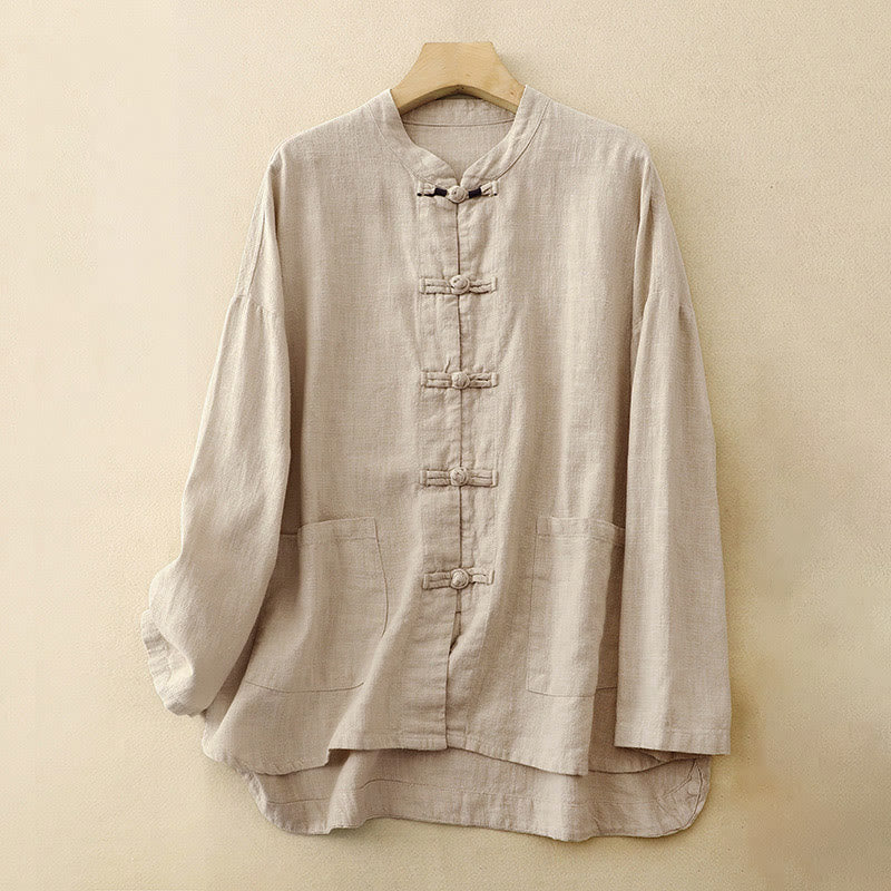 Buddha Stones Literary Artistic Chinese Knot Button Casual Cotton Clothing - Linen - US12，UK/AU16，EU44 (2XL) - image 0