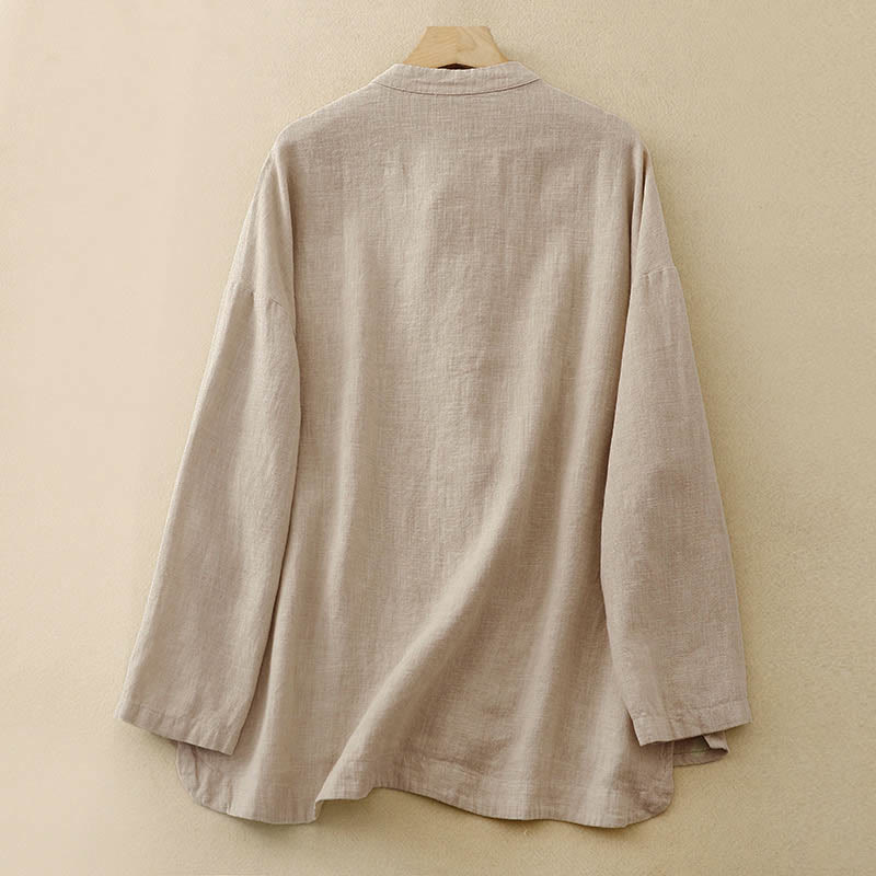 Buddha Stones Literary Artistic Chinese Knot Button Casual Cotton Clothing - image 1