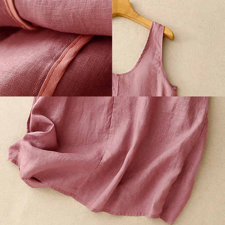 Buddha Stones Summer Daily Casual Pure Color Crew Neck Simple Design Sleeveless Midi Dress - image 3