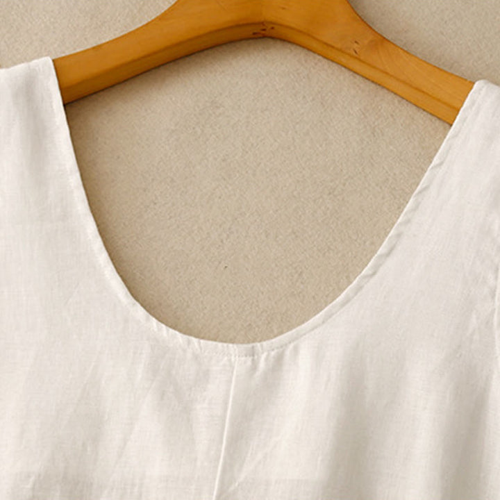 Buddha Stones Summer Daily Casual Pure Color Crew Neck Simple Design Sleeveless Midi Dress With Pockets - image 9