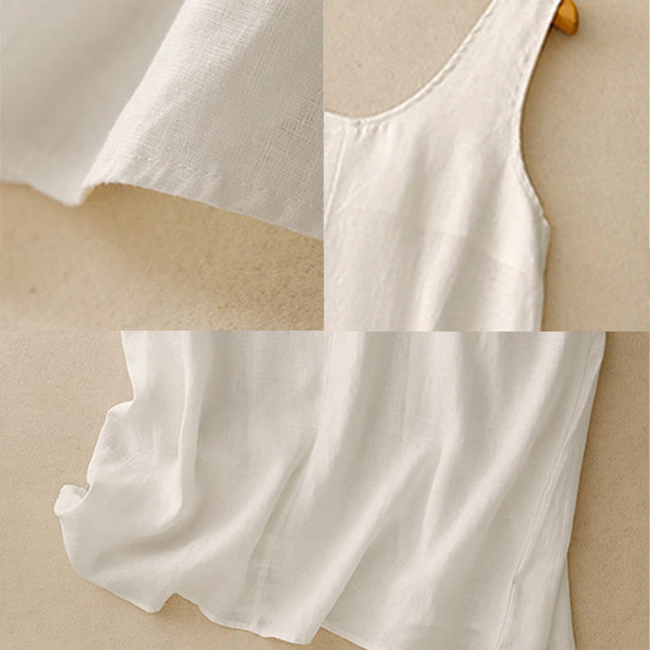 Buddha Stones Summer Daily Casual Pure Color Crew Neck Simple Design Sleeveless Midi Dress With Pockets - image 8