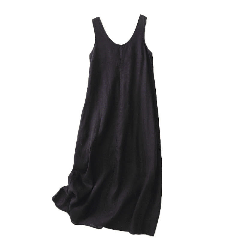 Buddha Stones Summer Daily Casual Pure Color Crew Neck Simple Design Sleeveless Midi Dress - image 12