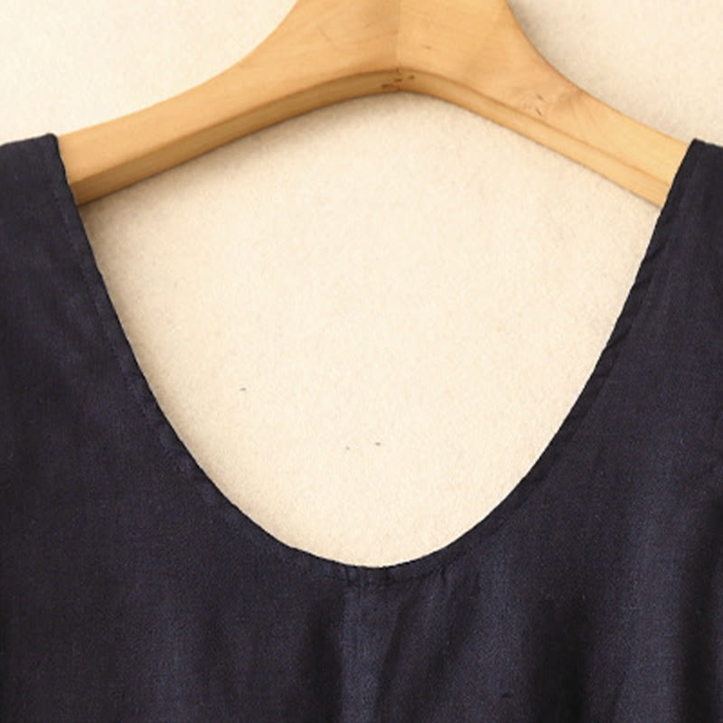 Buddha Stones Summer Daily Casual Pure Color Crew Neck Simple Design Sleeveless Midi Dress - image 13