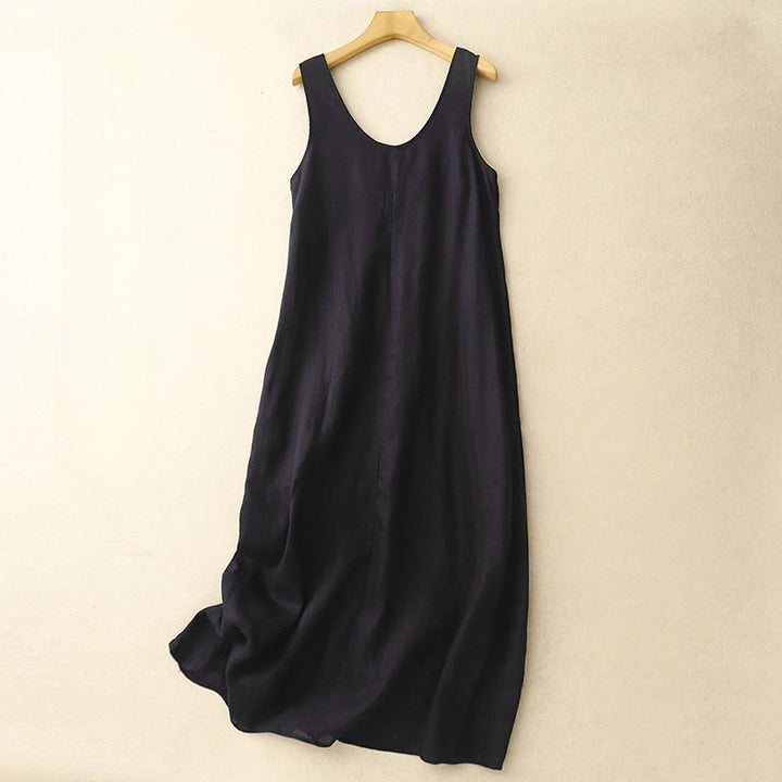 Buddha Stones Summer Daily Casual Pure Color Crew Neck Simple Design Sleeveless Midi Dress - Black - US14，UK/AU18，EU46 (2XL) - image 10