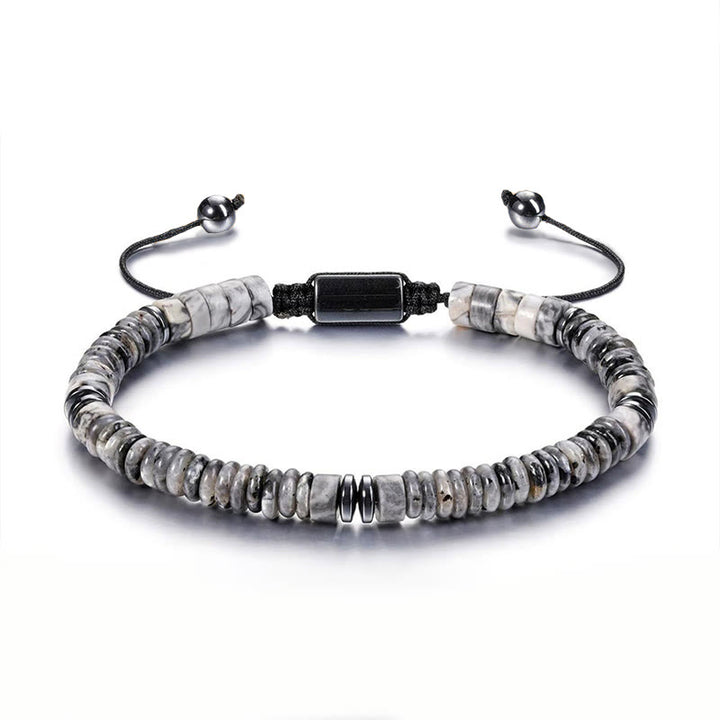 Buddha Stones Small Black Obsidian Green Aventurine Grey Jasper Tiger Eye Strength Rope Bracelet - Grey Jasper(Wrist Circumference: 15-20cm) - image 5