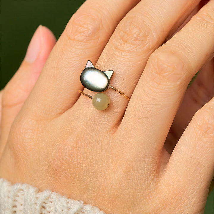 Buddha Stones "Sending Protection and Charm" Tridacna Stone Cat Ring Includes Gift Message Card - image 11