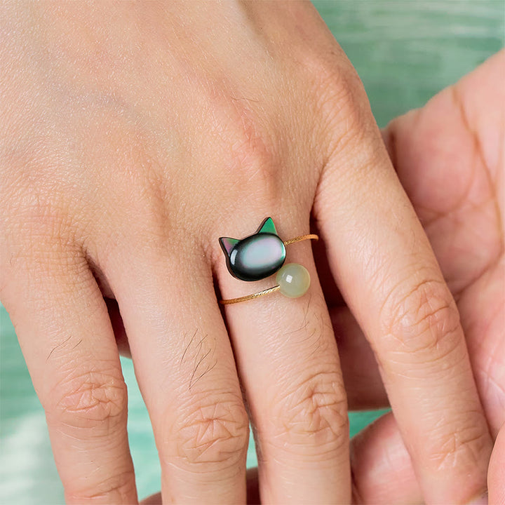 Buddha Stones "Sending Protection and Charm" Tridacna Stone Cat Ring Includes Gift Message Card - image 6