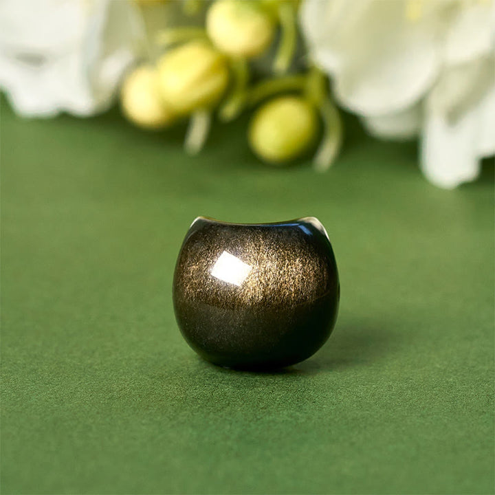 Buddha Stones 925 Sterling Silver Silver Sheen Obsidian Gold Sheen Obsidian Cat Soothing Bracelet - image 15