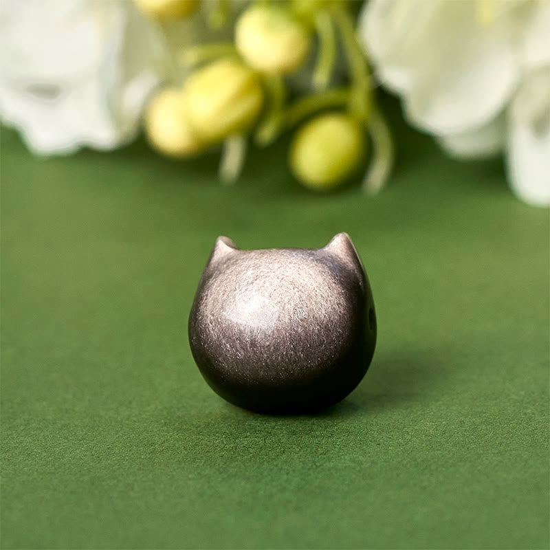 Buddha Stones 925 Sterling Silver Silver Sheen Obsidian Gold Sheen Obsidian Cat Soothing Bracelet - image 5