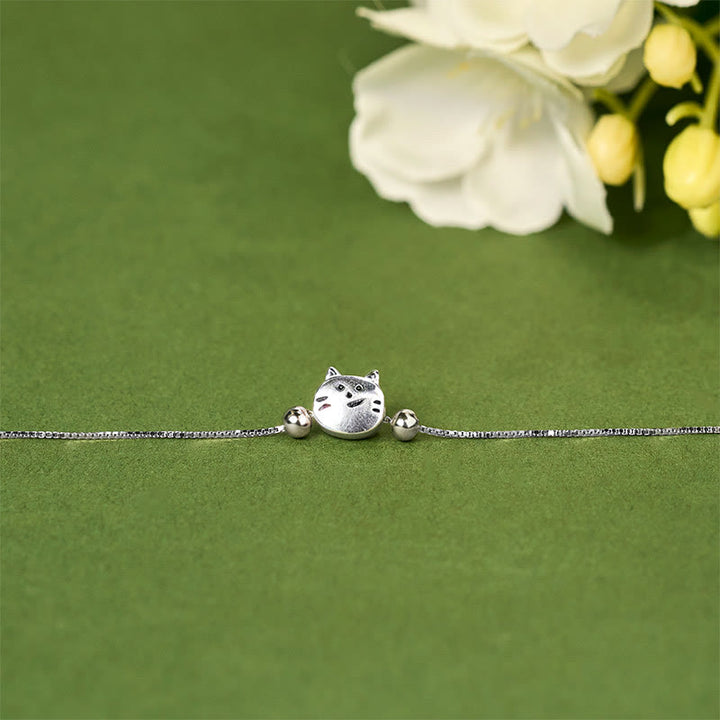 Buddha Stones 925 Sterling Silver Mini Cat Blessing Chain Bracelet - image 3