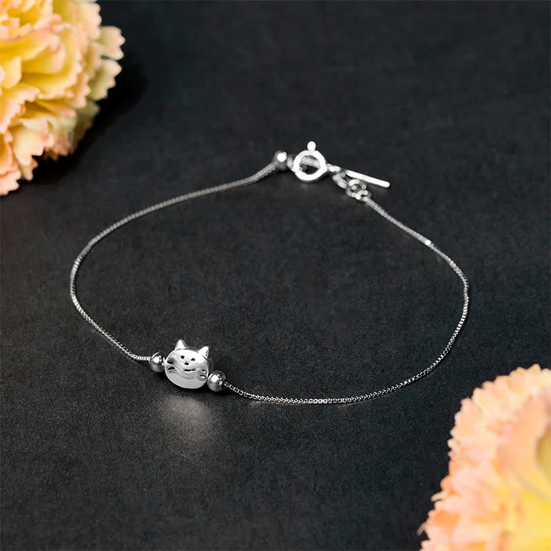 Buddha Stones 925 Sterling Silver Mini Cat Blessing Chain Bracelet - Cat Bracelet(Wrist Circumference 17-22cm) - image 1