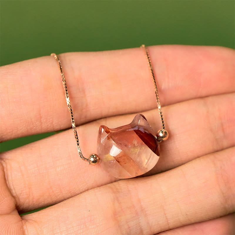 Buddha Stones 925 Sterling Silver Faceless Cat Head Natural Red Flower Quartz Passion Bracelet - image 9