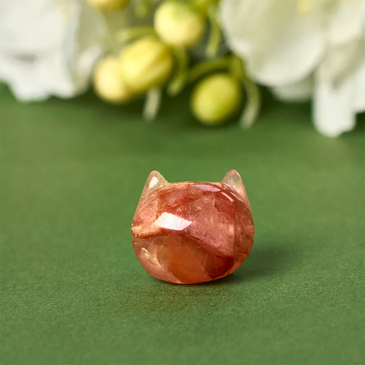 Buddha Stones 925 Sterling Silver Cat Head Natural Red Flower Quartz Protection Necklace Pendant - image 11