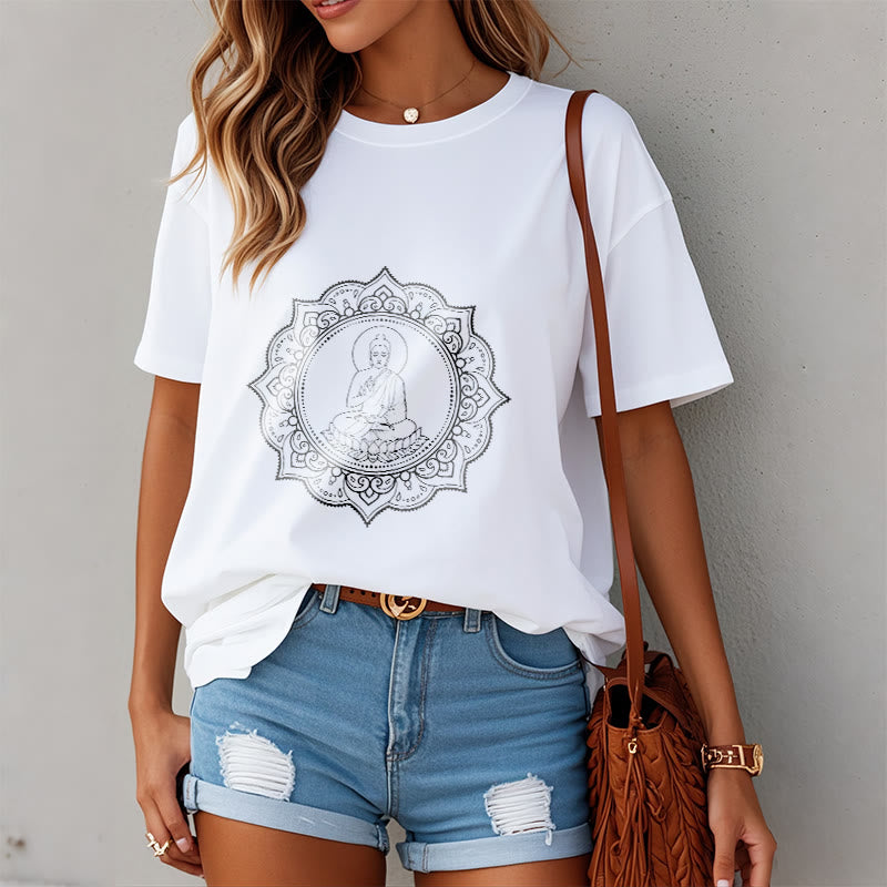 Buddha Stones Buddha Meditating In Lotus Position Pattern Tee T-shirt - image 10