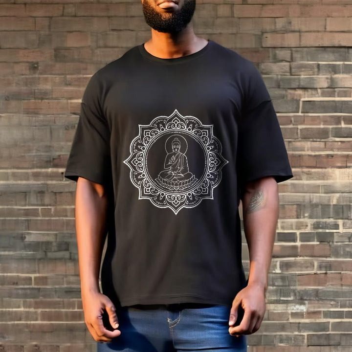 Buddha Stones Buddha Meditating In Lotus Position Pattern Tee T-shirt - image 6