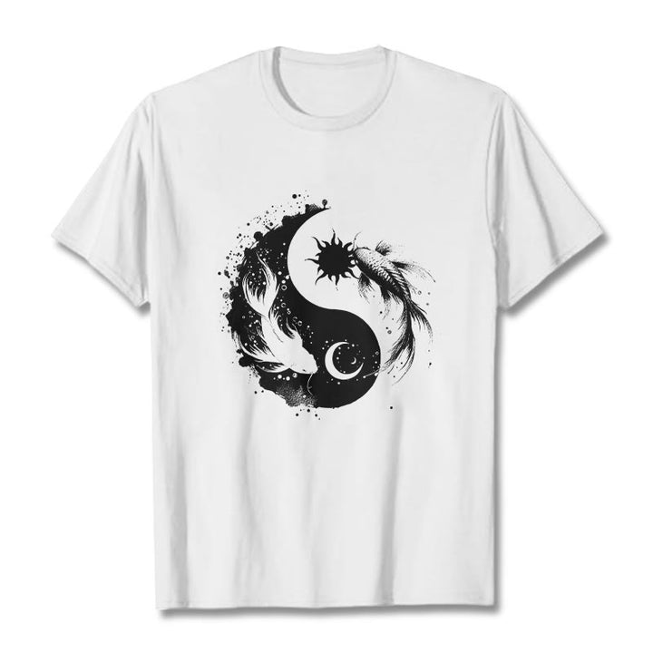 Buddha Stonessun And Moon Yin Yang Koi Pattern Tee T-shirt - White - 2XL - image 0