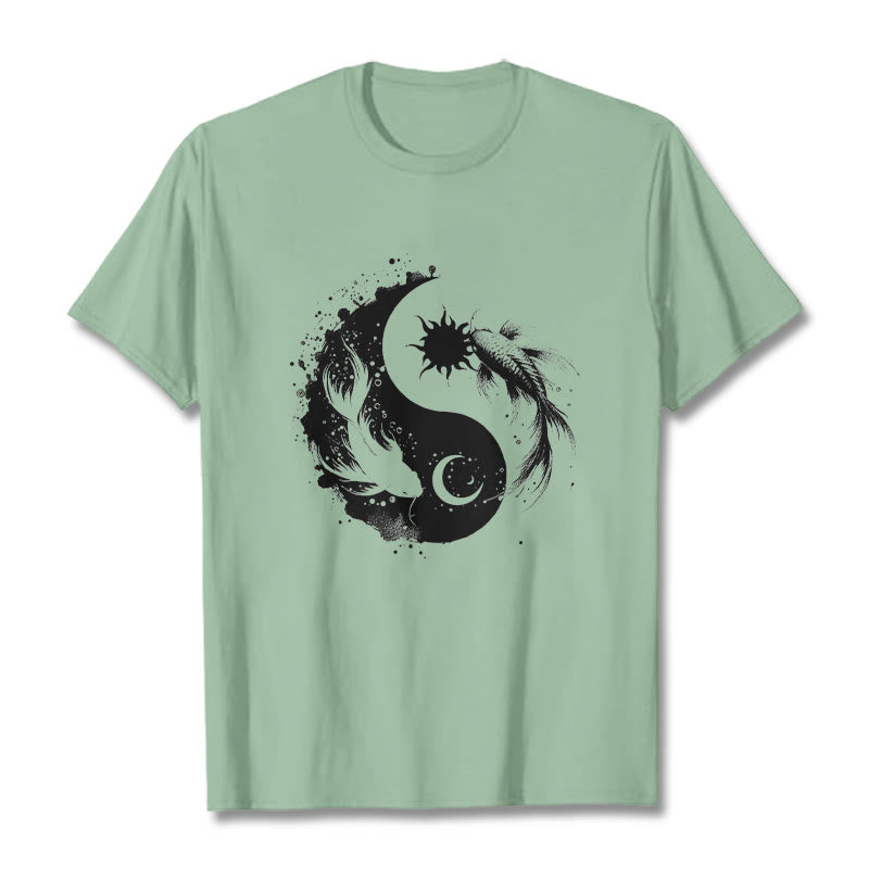 Buddha Stonessun And Moon Yin Yang Koi Pattern Tee T-shirt - PaleGreen - 2XL - image 14