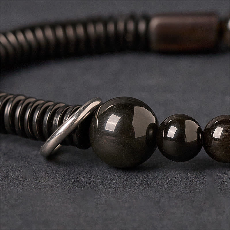 Buddha Stones Silver Sheen Obsidian Coconut Shell Protection Bracelet - image 3