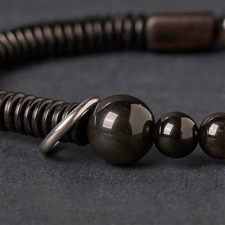 Buddha Stones Silver Sheen Obsidian Coconut Shell Protection Bracelet - image 3