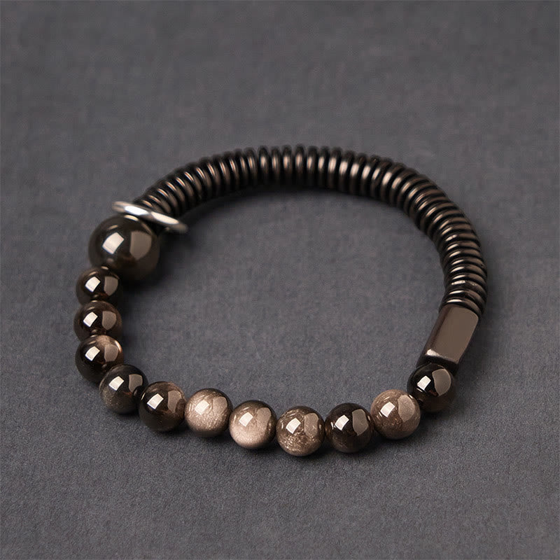 Buddha Stones Silver Sheen Obsidian Coconut Shell Protection Bracelet - Silver Sheen Obsidian & Coconut Shell(Wrist Circumference: 18-20cm) - image 1