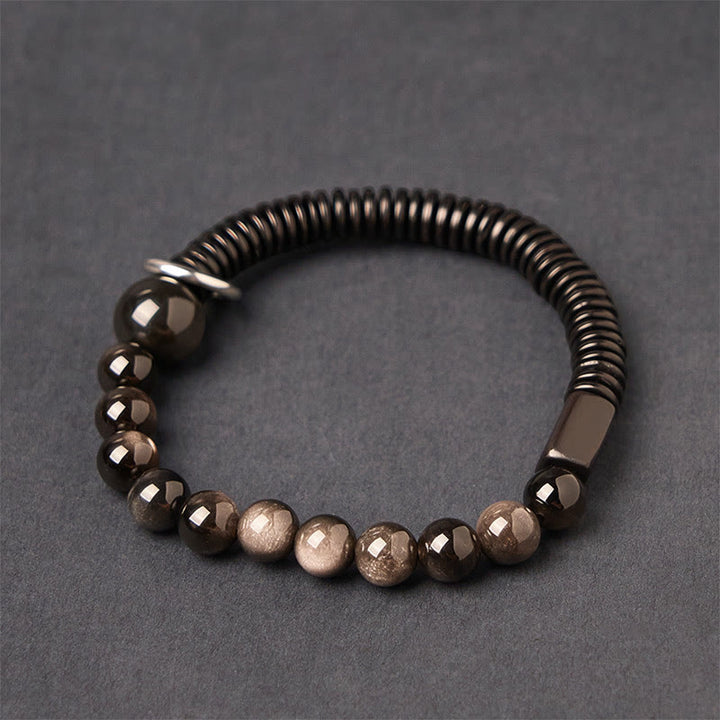 Buddha Stones Silver Sheen Obsidian Coconut Shell Protection Bracelet - Silver Sheen Obsidian & Coconut Shell(Wrist Circumference: 18-20cm) - image 1