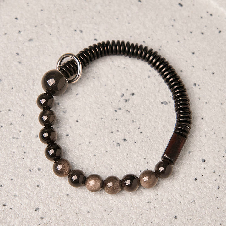 Buddha Stones Silver Sheen Obsidian Coconut Shell Protection Bracelet - image 2
