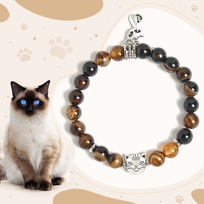 Buddha Stones Chocolate Siamese Cat Dark Brown Striped Agate Bead Protection Bracelet - Chocolate Siamese Cat(Wrist Circumference 15-16cm) - image 0
