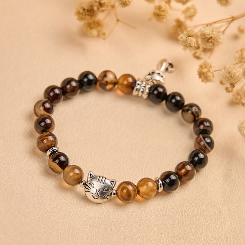 Buddha Stones Chocolate Siamese Cat Dark Brown Striped Agate Bead Protection Bracelet - image 1