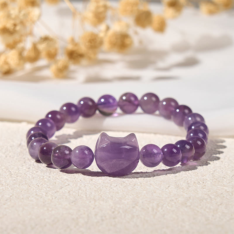 Buddha Stones Cute Cat Face Amethyst Spiritual Awareness Bracelet - image 2