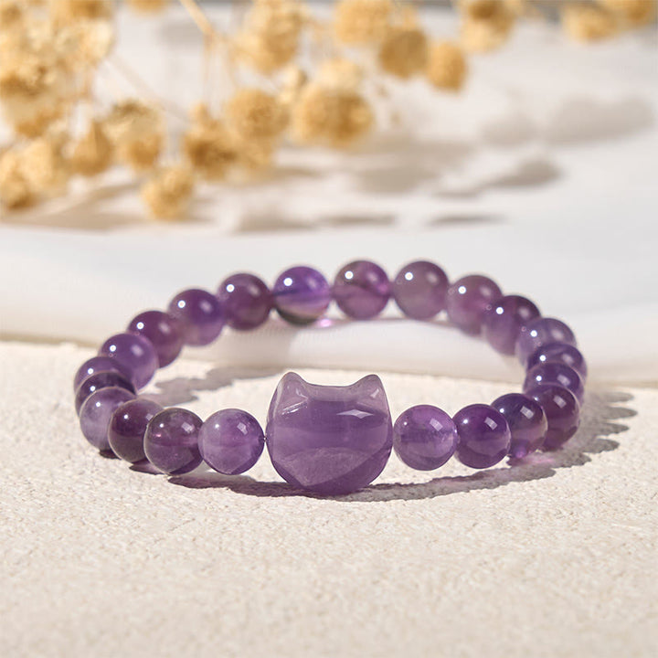 Buddha Stones Cute Cat Face Amethyst Spiritual Awareness Bracelet - image 2