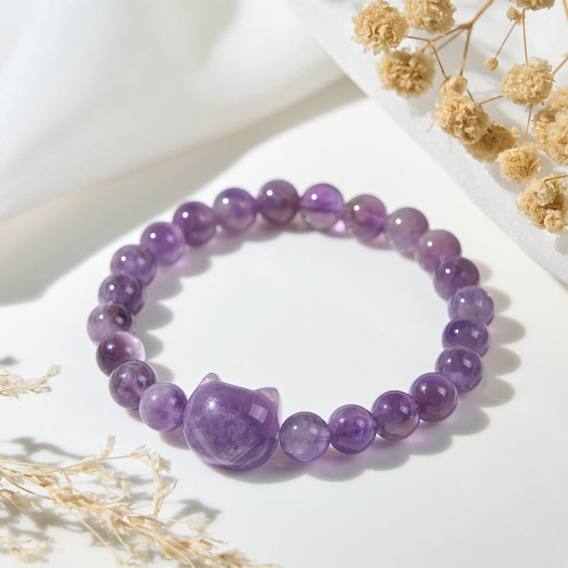 Buddha Stones Cute Cat Face Amethyst Spiritual Awareness Bracelet - image 4