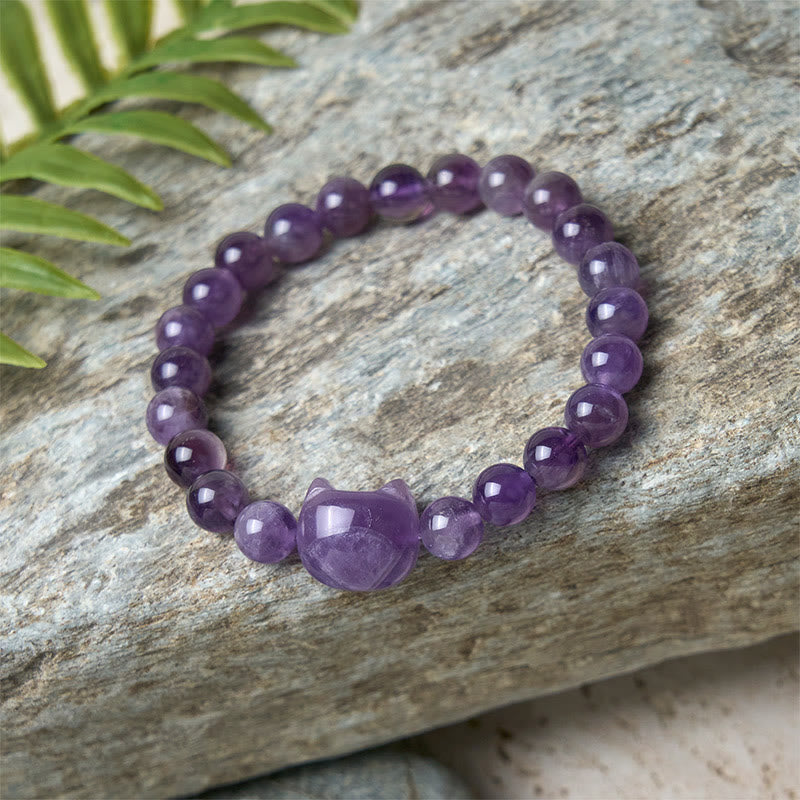 Buddha Stones Cute Cat Face Amethyst Spiritual Awareness Bracelet - image 6