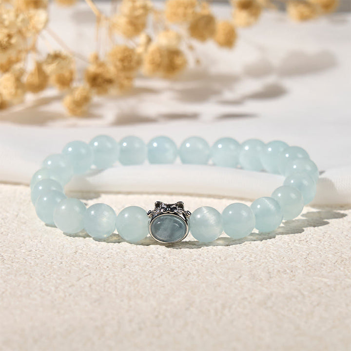 Buddha Stones Natural Aquamarine Lucky Cat Peace Bracelet - image 3