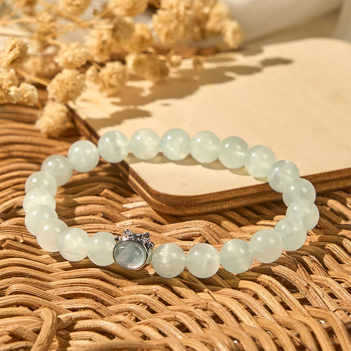 Buddha Stones Natural Aquamarine Lucky Cat Peace Bracelet - image 4