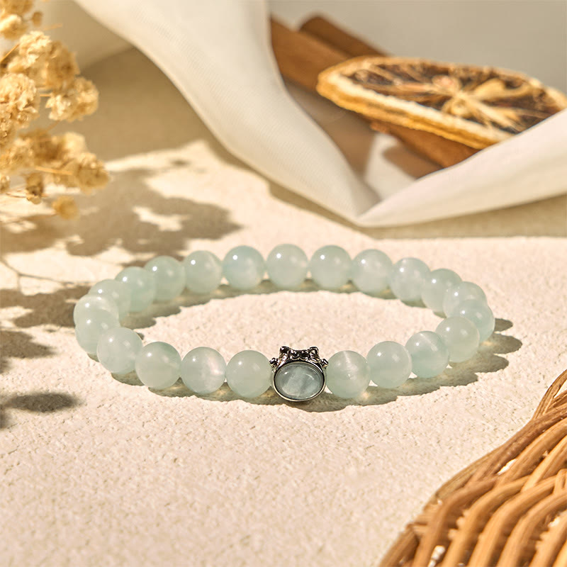Buddha Stones Natural Aquamarine Lucky Cat Peace Bracelet - image 6