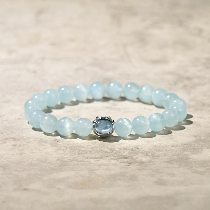 Buddha Stones Natural Aquamarine Lucky Cat Peace Bracelet - Aquamarine(Wrist Circumference: 14-16cm) - image 1