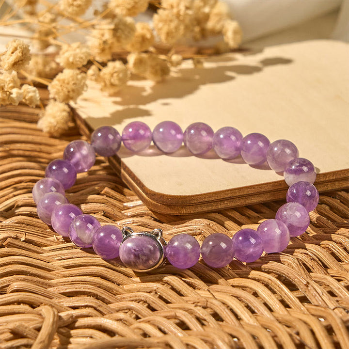 Buddha Stones Cute Cat Face Amethyst Relieves Stress Bracelet - image 3