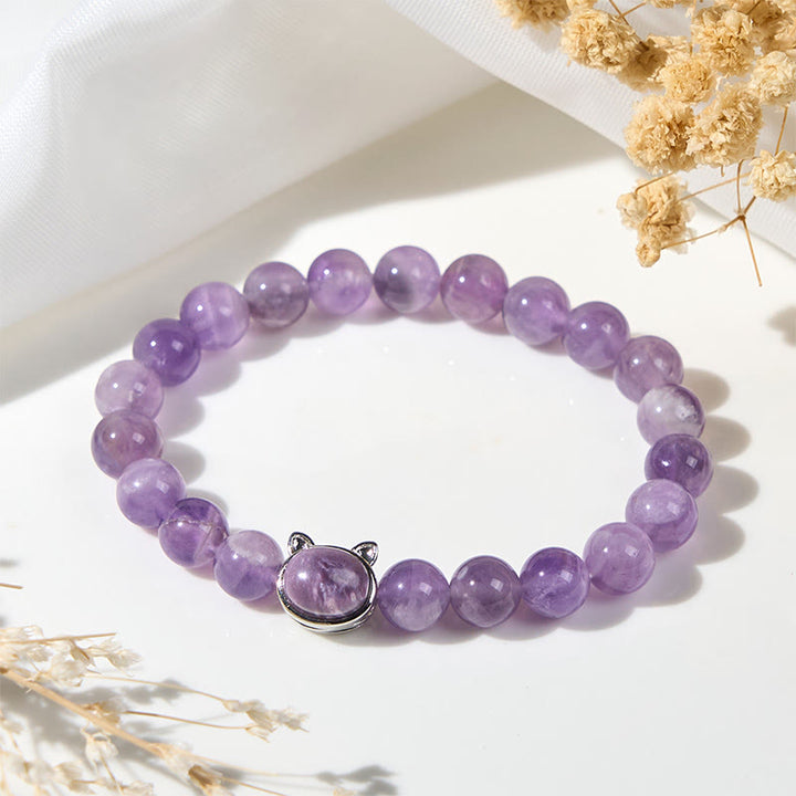 Buddha Stones Cute Cat Face Amethyst Relieves Stress Bracelet - image 4