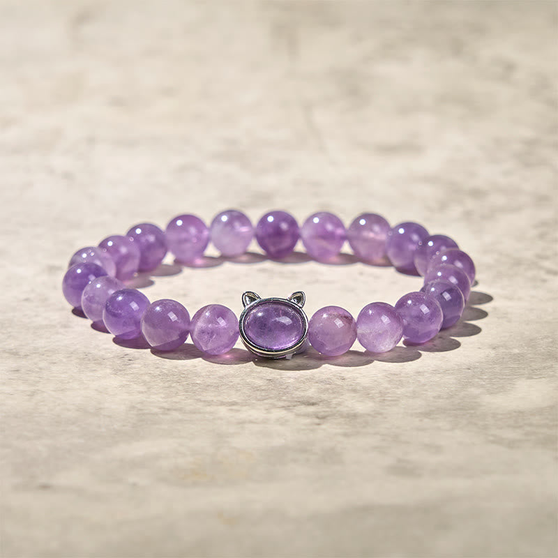 Buddha Stones Natural Amethyst Bead Cute Cat Healing Bracelet - image 4