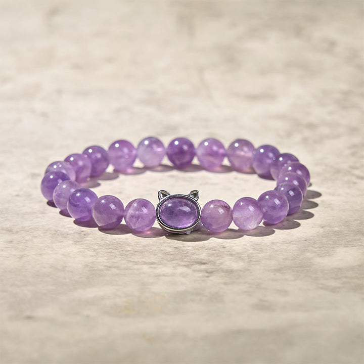 Buddha Stones Natural Amethyst Bead Cute Cat Healing Bracelet - image 4