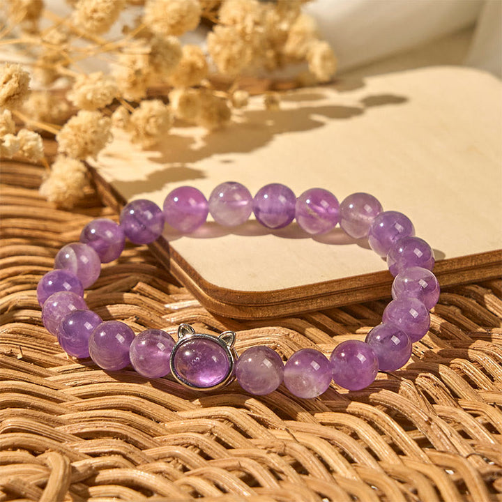 Buddha Stones Natural Amethyst Bead Cute Cat Healing Bracelet - image 6