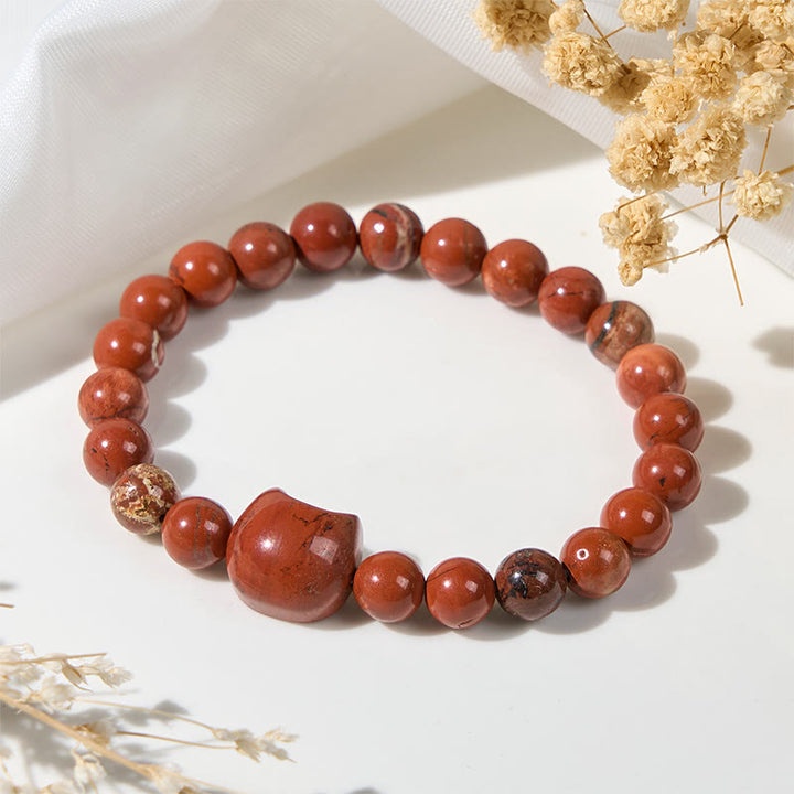 Buddha Stones Faceless Cat Head Design Red Turquoise Luck Bracelet - image 4