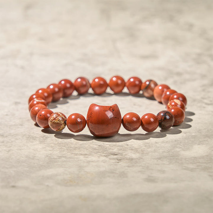 Buddha Stones Faceless Cat Head Design Red Turquoise Luck Bracelet - image 5