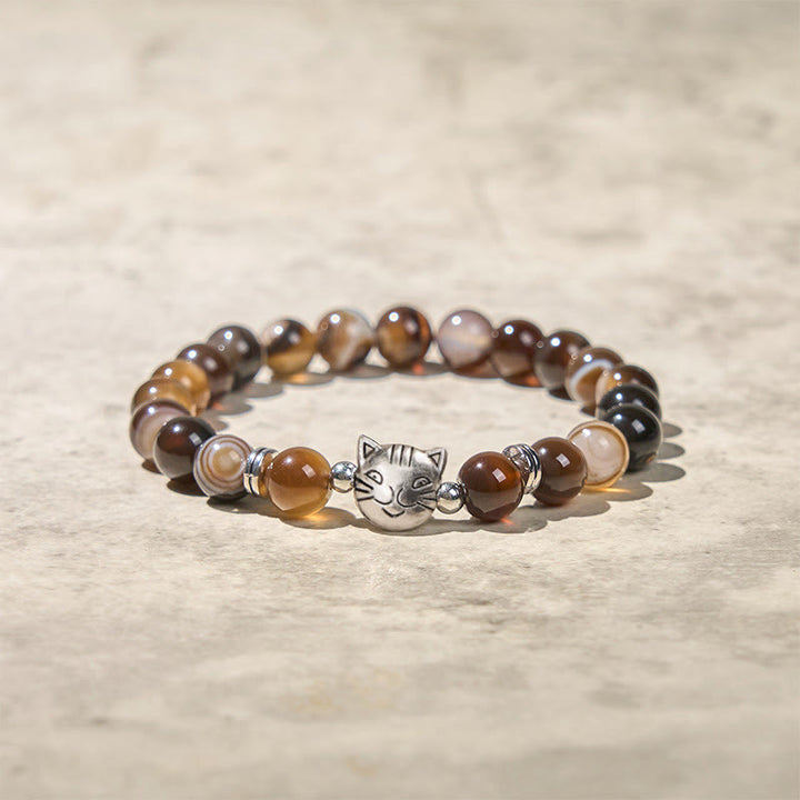 Buddha Stones Chocolate Siamese Cat Natural Brown Striped Agate Bead Stability Bracelet - image 4