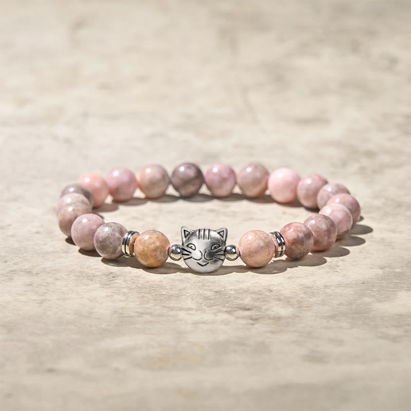 Buddha Stones 8mm Cat Design Zebra Jasper Protection Bracelet - Zebra Jasper(Wrist Circumference: 16-19cm) - image 1