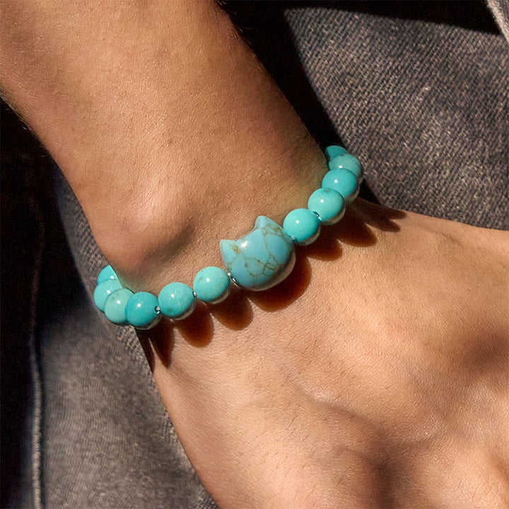Buddha Stones Natural Cat Turquoise Strength Beads Bracelet - image 4
