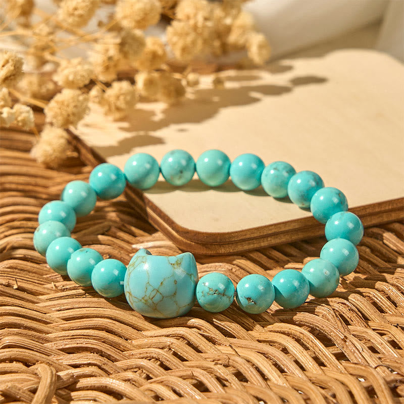Buddha Stones Natural Cat Turquoise Strength Beads Bracelet - image 5