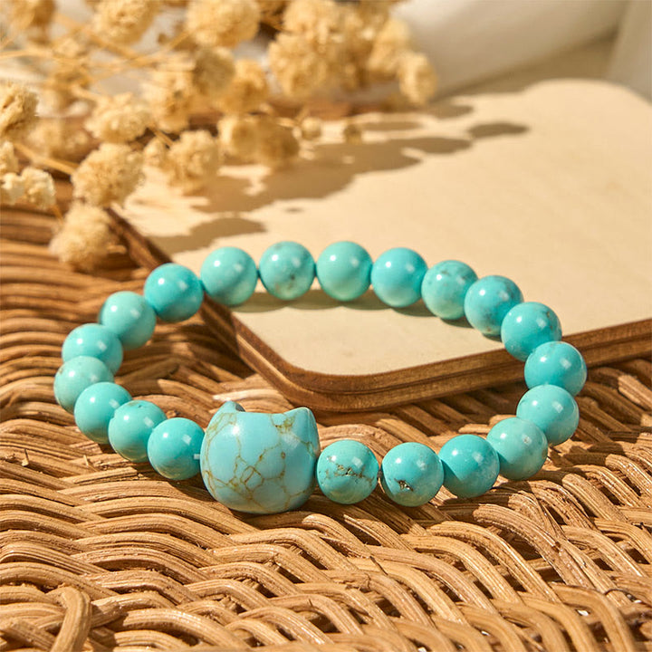 Buddha Stones Natural Cat Turquoise Strength Beads Bracelet - image 5
