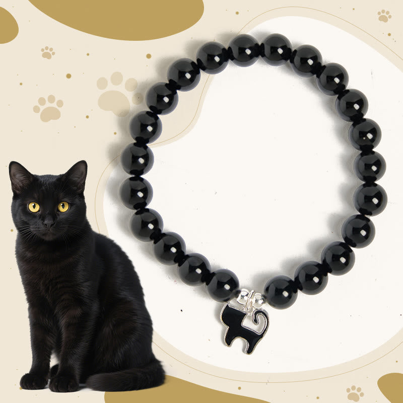 Buddha Stones 925 Sterling Silver Kitten Charm Black Cat Natural Black Onyx Protection Bracelet - Black Onyx(Wrist Circumference: 15-16cm) - image 1